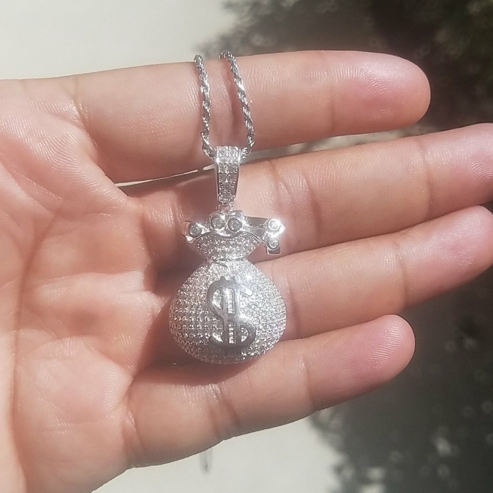 Iced Out Money Bag - Solid 925 Sterling Silver - Picture 3 of 3